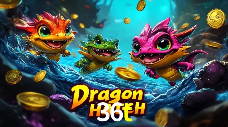 Arte promocional do jogo Dragon Hatch com três adoráveis dragões bebês nadando entre moedas de ouro, um dos slots mais divertidos para jogar no cassino 36t.