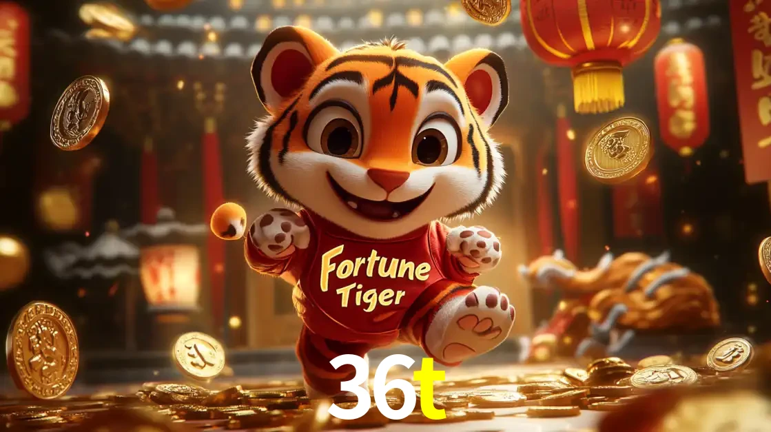 O alegre personagem do Fortune Tiger correndo sobre um caminho de moedas de ouro, simbolizando os grandes prêmios e a diversão do popular jogo de slot do 36t.