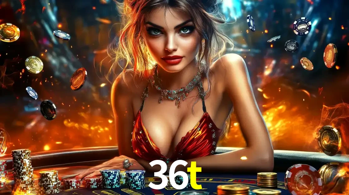 Mulher em uma mesa de cassino com pilhas de fichas e um fundo de fogo, pronta para uma rodada de altas apostas nos jogos de mesa emocionantes do cassino 36t.